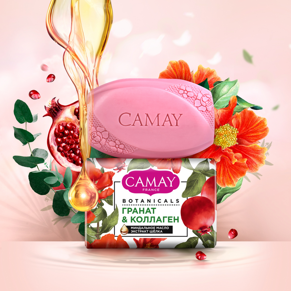Туалетное мыло Camay Botanicals Сакура — это деликатное очищение с нежным ароматом цветущей сакуры.